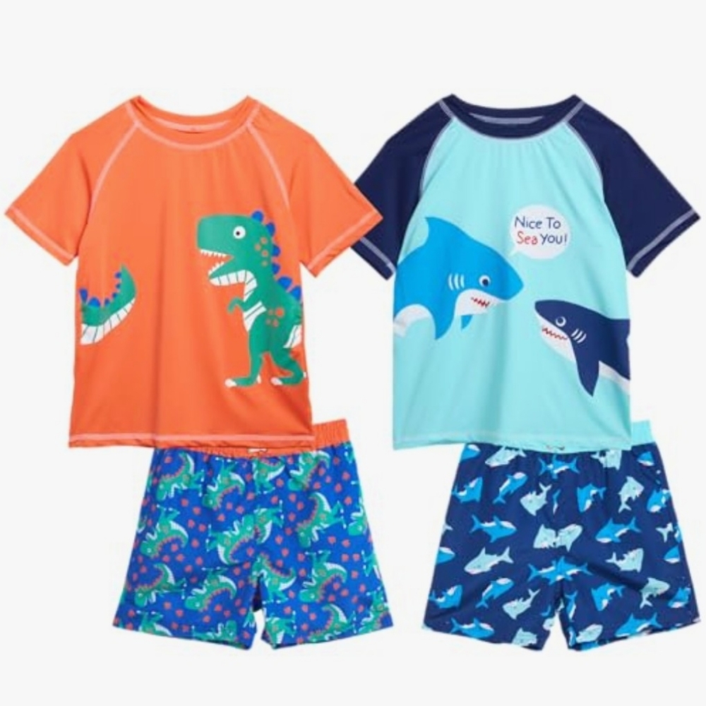 Quad Seven Boys Rash Guard Swim Trunk Sets Size 5/6
